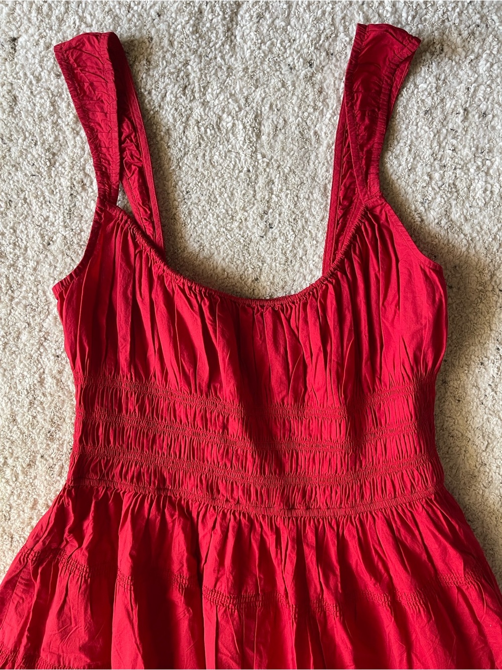 Doen Clover Red Dress Poplin Organic Cotton Tiered Sundress - Picture 7 of 15